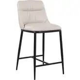 Tsuki Counter Stool in Wheat Neutral Leather & Black Metal